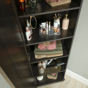 English Elm Corner Storage Cabinet Brown Finish - Tall 71" Corner Organizer with 3 Adjustable Shelves, Multi-Use B356P402605