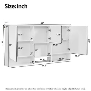 English Elm 55 Inch Wall Mount Medicine Cabinet Dual Mirrored Doors Soft Close Bathroom Vanity Storage N710P401336K