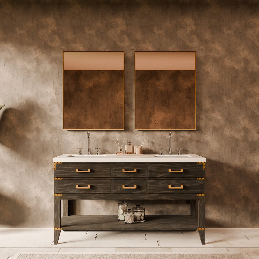 English Elm Black Oak Double Bath Vanity 60" W x 22" D with Cultured Marble Top, Soft-Close Drawers, Mirrors Included B2731S02163