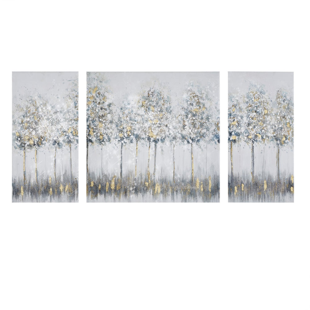 JLA Home Madison Park - Gold Foil Abstract Triptych Canvas Set — Blue Grey Watercolor Forest with Metallic Accents, Gallery-Worthy Decor MP95C-0226
