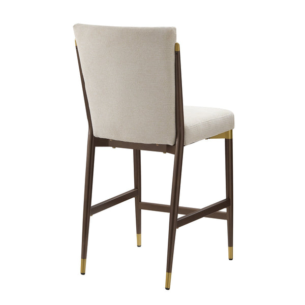 English Elm Modern Armless Counter Stools Set of 2 Upholstered Iron Frame with Gold Accents Brown+Beige N771P345828W