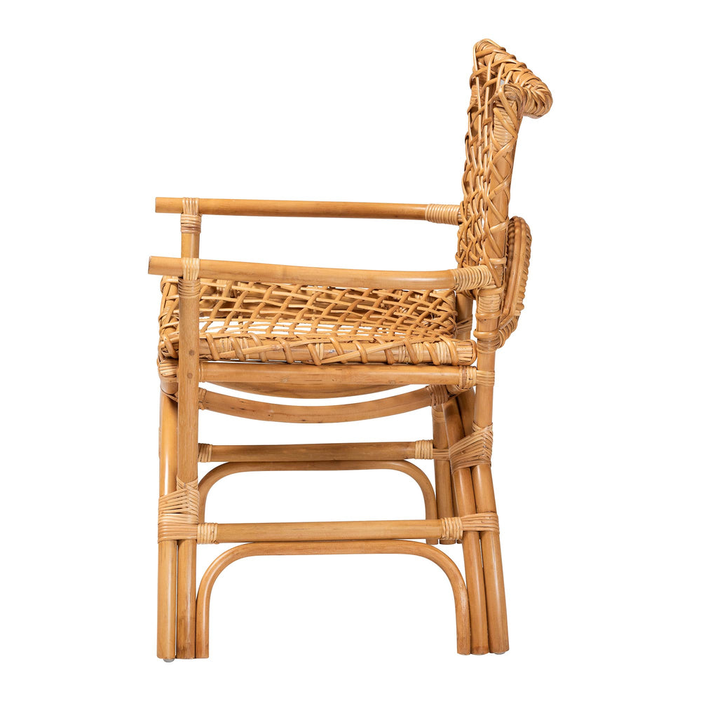 English Elm Bohemian Woven Rattan Accent Chair with Open Lattice Back for Boho Living Spaces B2750P420416