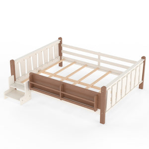 English Elm Queen Bunk Bed with Trundle Solid Pine Kids Car Themed Frame Built-in Bookshelf Beige+Natural W1580S00536