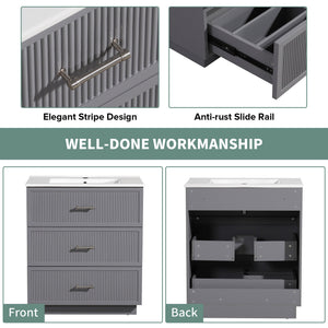 English Elm 30 Inch Bathroom Vanity With Ceramic Sink Combo - Modern Gray Freestanding Storage Cabinet Set W1550S00046