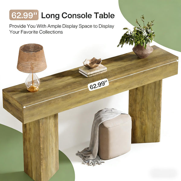 English Elm Wood Solid Fir Console Table Handcrafted Farmhouse Style for Entryway or Sofa T3971P449535