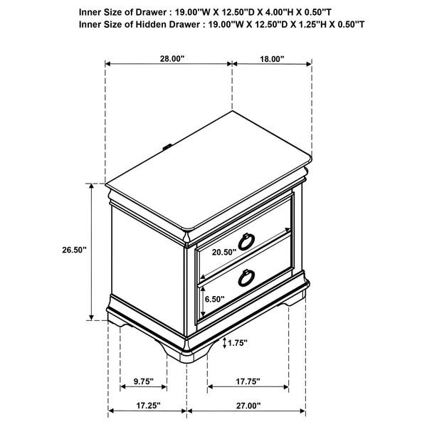 English Elm 3-drawer Nightstand Rubberwood Cherry Veneer with Crown Molding and Usb Charging B016P453488