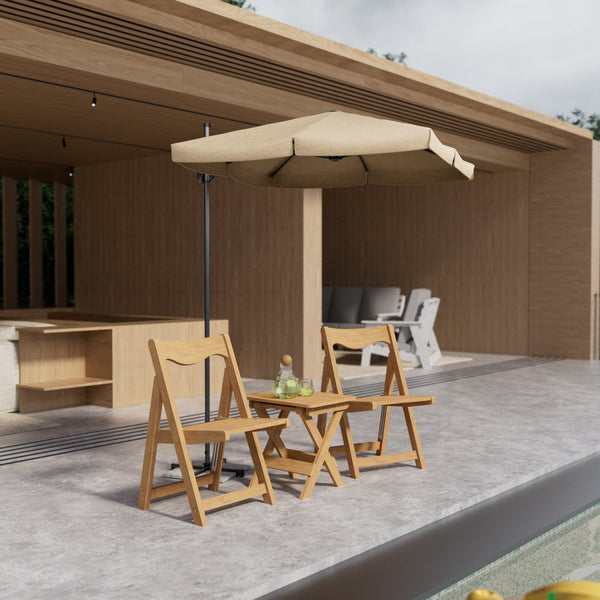 English Elm HIPS Outdoor Bistro Set Foldable 2-Chair and Rectangular Table Teak Finish – Durable, No Assembly, Weatherproof W1209107732