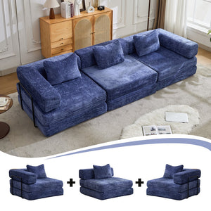 English Elm Compression Convertible Floor Sofa Bed - Durable Chenille, No Assembly, Multi-Purpose Design, Dark Blue W3723S00016
