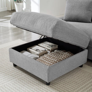 English Elm 103.54" L-shaped Modular Sectional with Ottoman Storage Polyester Cloud Sofa Grey W1669S00049