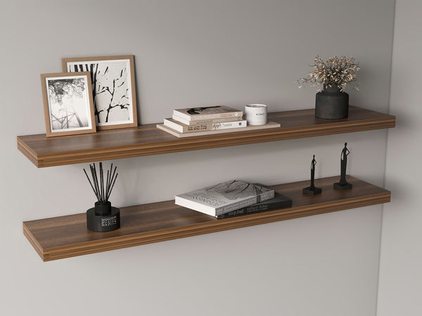 English Elm Ecco 47" Walnut Floating Shelves Set of 2 – Sleek Matte Finish, Hidden Brackets, Sturdy Display Storage B070P368044