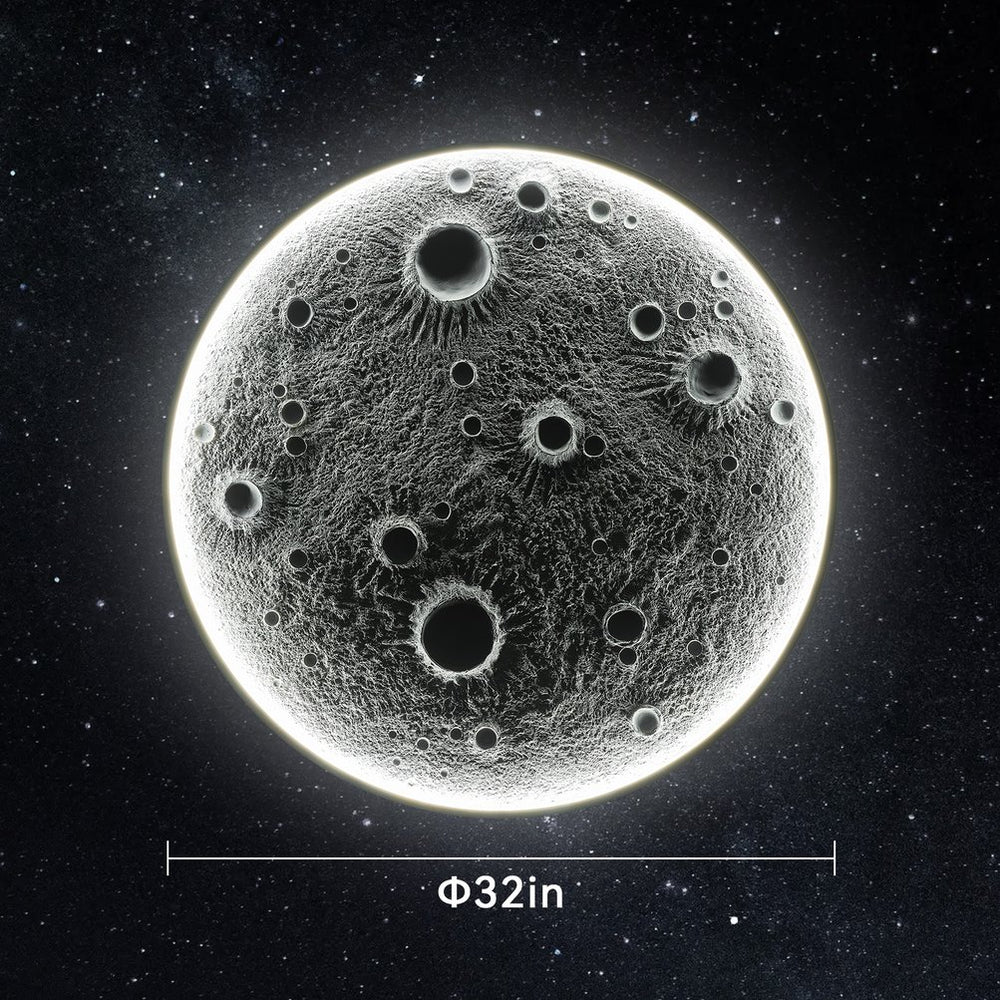 English Elm 32-Inch Resin Moon Wall Light with Remote Dimmer, 30W Main +10W Night Halo, Realistic Crater Texture W2869P361865