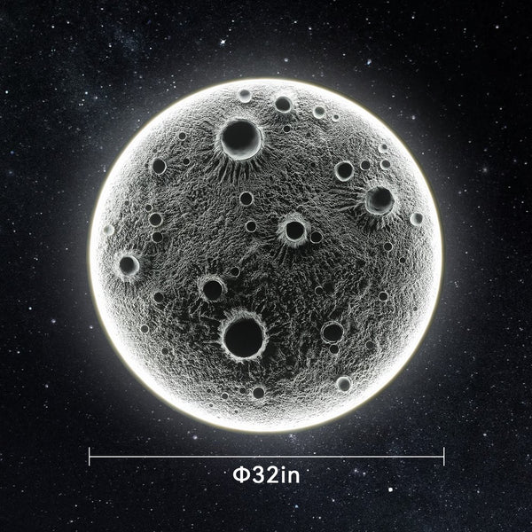 English Elm 32-Inch Resin Moon Wall Light with Remote Dimmer, 30W Main +10W Night Halo, Realistic Crater Texture W2869P361865