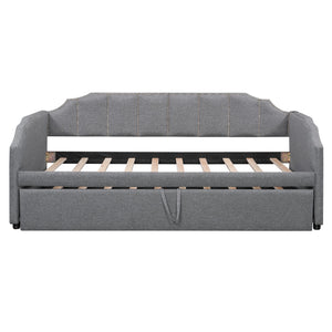 English Elm Twin Linen Upholstered Daybed with Pop up Trundle and Built in Usb Charging Gray SF000199AAE