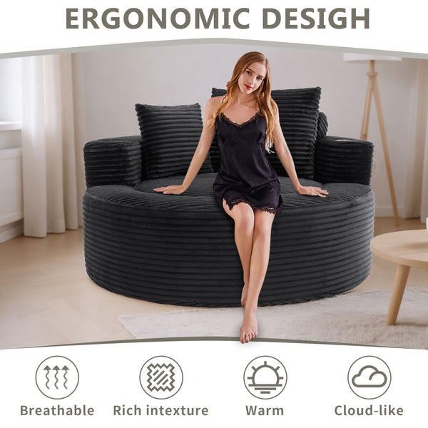 English Elm Round Cloud Sectional Sofa Bed with Memory Foam Cushions for Studio Living Spaces Black W3224P444284