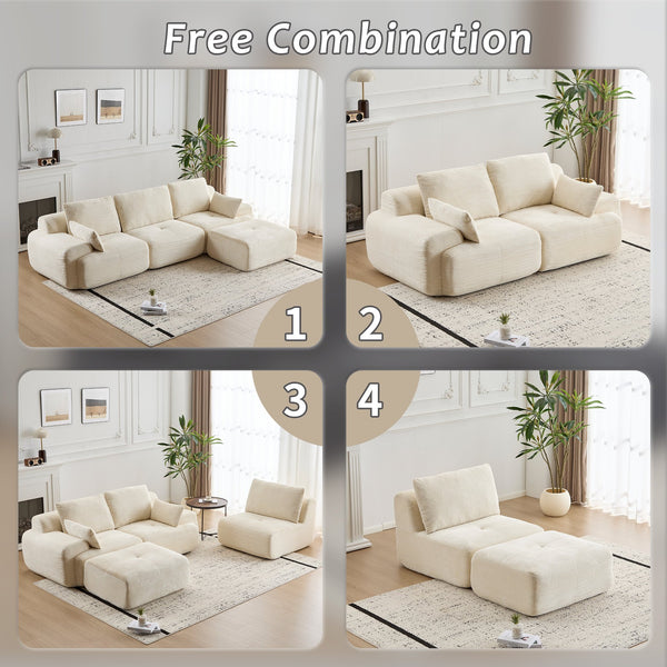 English Elm Modern Memory Foam Compressed Sofa — Pet-Friendly Corduroy Modular Sectional, Cloud-Like Comfort, No Assembly Beige W3723S00013