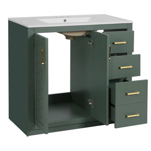English Elm 36'' Bathroom Vanity with Ceramic Sink Combo Solid Wood Frame Soft-Closing Drawers Ample Storage Elegance Green N710P243327F