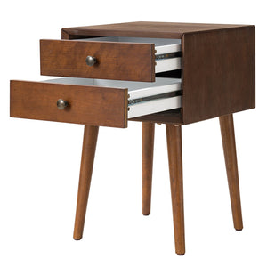 English Elm Night Stand with Fluted Drawer Open Shelf Mid Century Modern Bedside Table for Bedroom Walnut W3417P388715