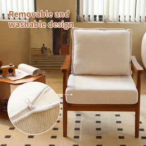 English Elm Cute Fabric Armchair Solid Wood Frame Compact Upholstered Seat for Bedroom or Apartment White W2105P420762
