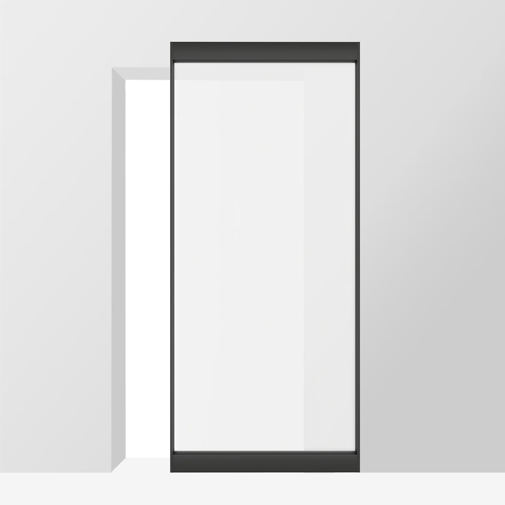 English Elm 30 in Matte Black Steel Sliding Barn Door Frosted Glass Privacy Panel with Hardware B2763P483220