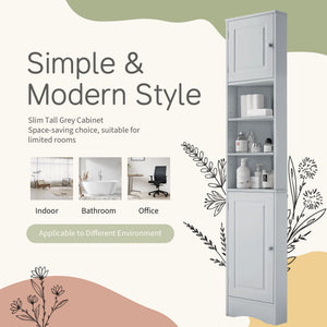 English Elm Multi-Functional Corner Cabinet Tall Trapezoid Bathroom Storage with Adjustable Shelves, Doors, Anti-Dump Device Grey WF530911AAE