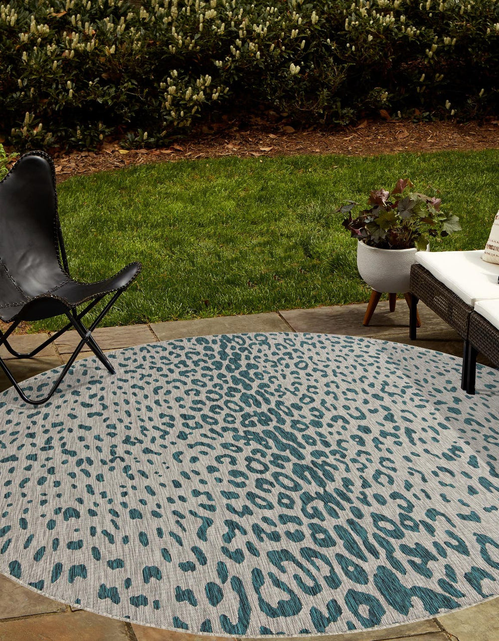 Unique Loom Outdoor Safari Samburu Machine Made Animal Print Rug Teal, Gray 10' 0" x 10' 0"