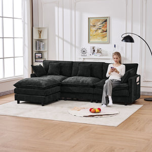 English Elm 101.9-inch Chenille Modular Sofa with Movable Footstool for Living Room Comfort Black W288S00032