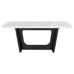 English Elm Yorba Marble Top Trestle Dining Set with Tufted Velvet Chairs for Modern Spaces B062S01667