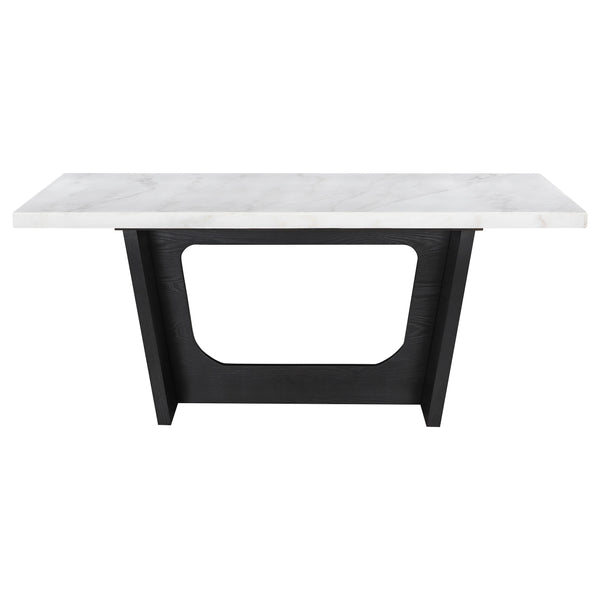 English Elm Yorba Marble Top Trestle Dining Set with Tufted Velvet Chairs for Modern Spaces B062S01667
