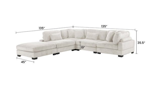 English Elm Bentley Modern Modular Sectional In Cream Corduroy - Versatile L-Shaped Seating For Stylish Comfort B009S02136
