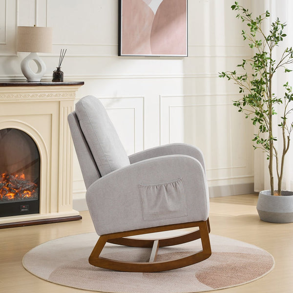English Elm 27.2"w Wingback Glider Rocker Polyester Nursery Chair with Walnut Rubberwood Base W3188P304602