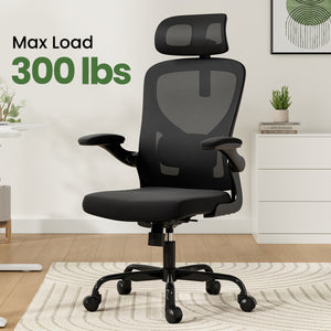English Elm Ergonomic Office chair with adjustable headrest and lumbar support, breathable mesh, space-saving design Black T3623P368574
