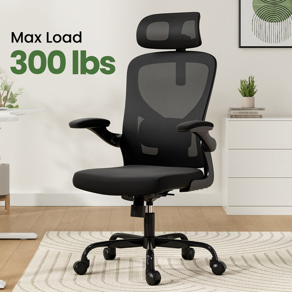 English Elm Ergonomic Office chair with adjustable headrest and lumbar support, breathable mesh, space-saving design Black T3623P368574