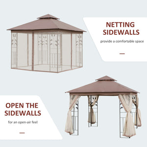 English Elm Outsunny 10' X 10' Elegant Metal Patio Gazebo With Double Roof, Decorative Corners, And Netting For Outdoor Fun W2225P175529-GIGA