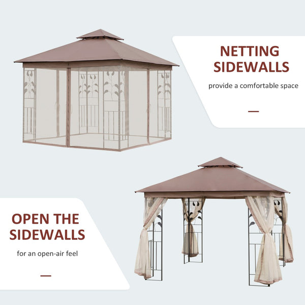 English Elm Outsunny 10' X 10' Elegant Metal Patio Gazebo With Double Roof, Decorative Corners, And Netting For Outdoor Fun W2225P175529-GIGA