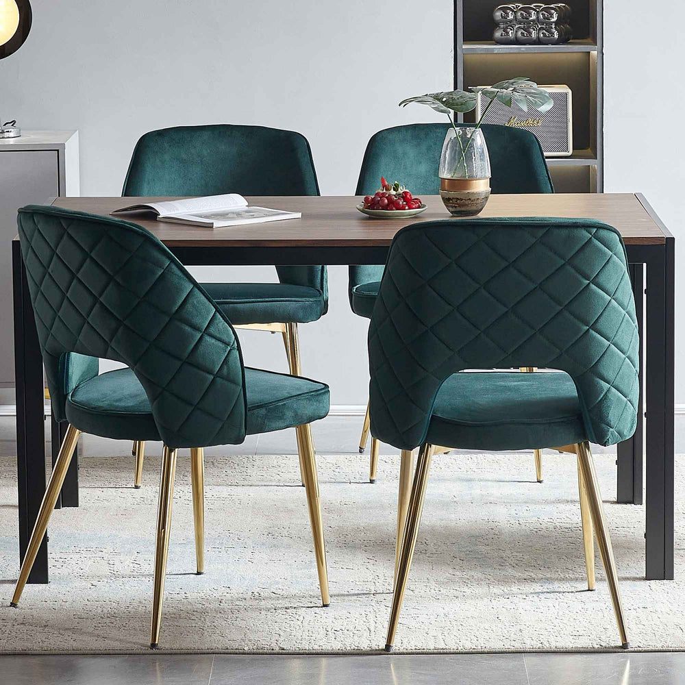 English Elm Dark Green Velvet Dining Chair Set of 4 with Gold Legs and Geometric Cutout Back W1164P188246