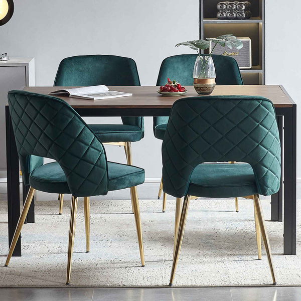 English Elm Dark Green Velvet Dining Chair Set of 4 with Gold Legs and Geometric Cutout Back W1164P188246