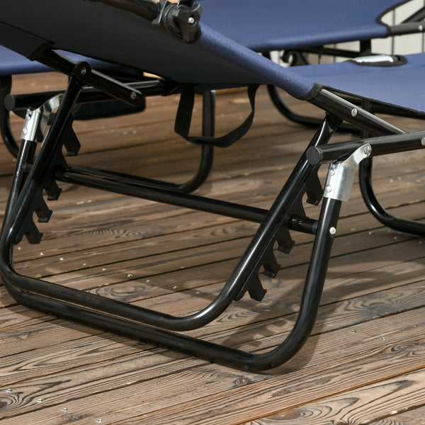 English Elm Outsunny Folding Chaise Lounge Chairs Set With Canopy Shade, Adjustable Recline & Side Pocket Storage W2225P200746-GIGA