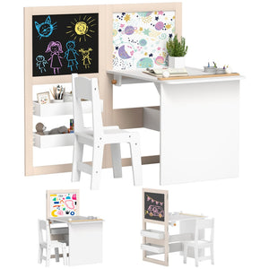 English Elm Qaba Kids Table And Chair Set - 3-In-1 Art Station With Storage, Foldable Blackboard & Whiteboard W2225P249734-GIGA