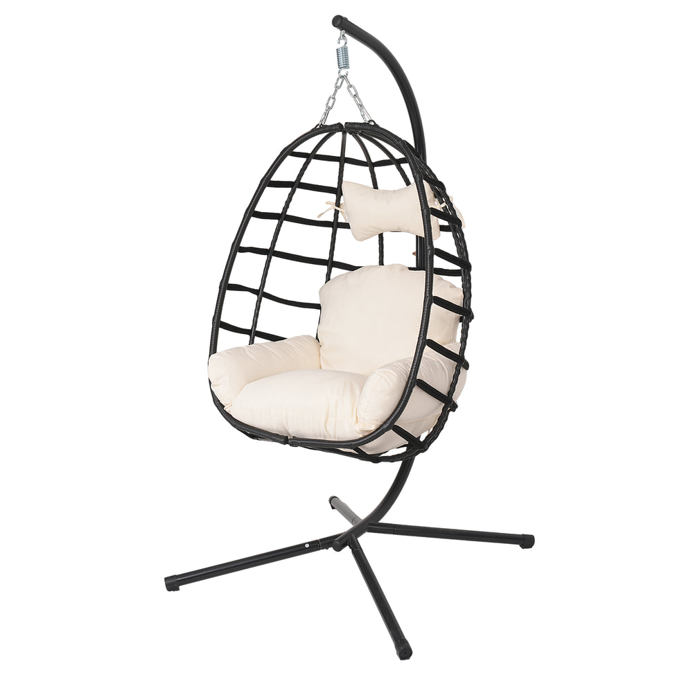 English Elm Egg Hanging Chair with Stand Pe Rattan Swing Seat Washable Cushion Patio Bedroom T5880P497427