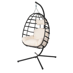 English Elm Egg Hanging Chair with Stand Pe Rattan Swing Seat Washable Cushion Patio Bedroom T5880P497427