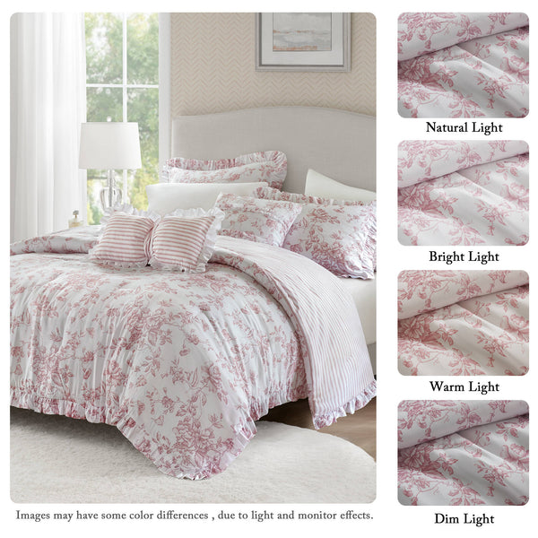 English Elm 5 Piece Full/Queen Comforter Set with Decorative Pillows - Soft Microfiber, Hypoallergenic, Cozy Layering Pink 16.54 L x 12.6 W x 7.09 H B035P381289