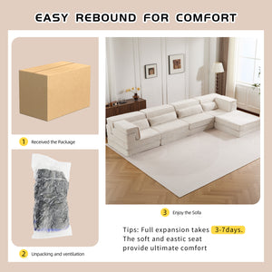 English Elm Compression Mahjong Sofa Bed - Versatile Modular Design, Cozy Circle Fleece, No Assembly, 4 Seater W3723S00035