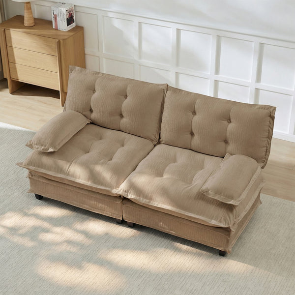 English Elm 77 Inch Chenille Cloud Loveseat Modular Deep Seat Sofa for Living Room or Apartment Light Coffee W714S01691