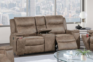 English Elm Modern Reclining Loveseat with Console Cup Holders Faux Leather Plush Seating Auburn B011P469517