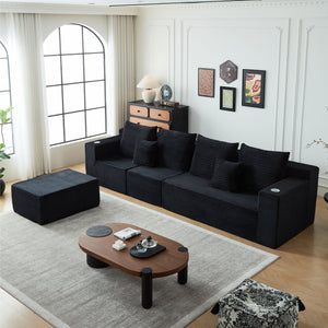 English Elm Deep Seat Corduroy Modular Cloud Couch - Luxurious Comfort, No Assembly, Built-In Cup Holders! W848S00047