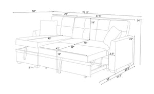 English Elm 76.5" Chenille Tufted Sectional Sleeper Sofa with Reversible Chaise and Hidden Storage B2748S00004