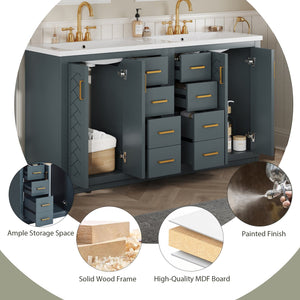 English Elm 60'' Bathroom Vanity Set With Elegant Ceramic Sink, Solid Wood Frame & Ample Storage For Modern Spaces N710SS00002C