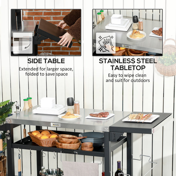 English Elm Outsunny Stainless Steel Outdoor Prep Cart with Folding Side Table and Locking Wheels W2225P174291