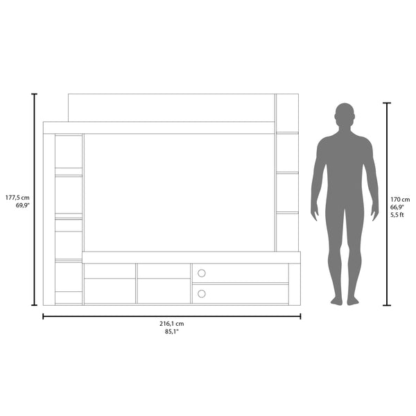 English Elm Entertainment Center Two Tone Oak Wengue Wall Unit with Open Shelving for Living Room B097S00239