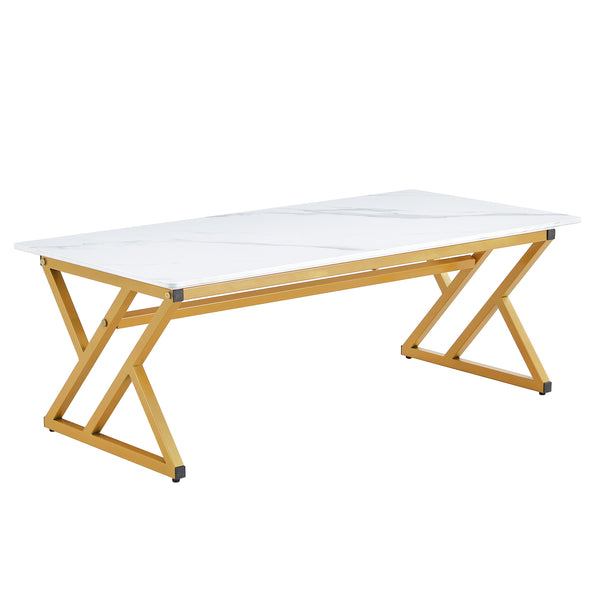 English Elm A Sintered Stone Top Coffee Table with Golden X Legs for Modern Living Rooms W1151P154282